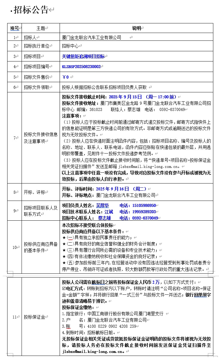 公開招標招標公告-標準關鍵扭矩追溯-2025.09.15